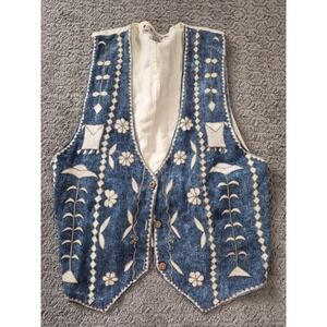 Agapo Vintage Boho Floral Embroidered Vest Size M